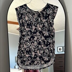 LOFT Navy and Pink Floral Blouse